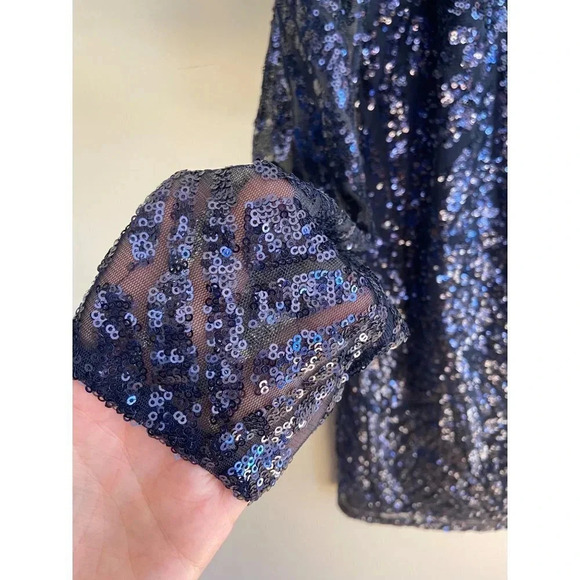 Marina Navy Blue Long Sleeve Sequin Sparkle Sheath Dress Size 8 - Picture 5 of 12